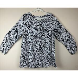 Cynthia Rowley Linen Zebra Print Mother of Pearl Button Front Resort Top Size 1X